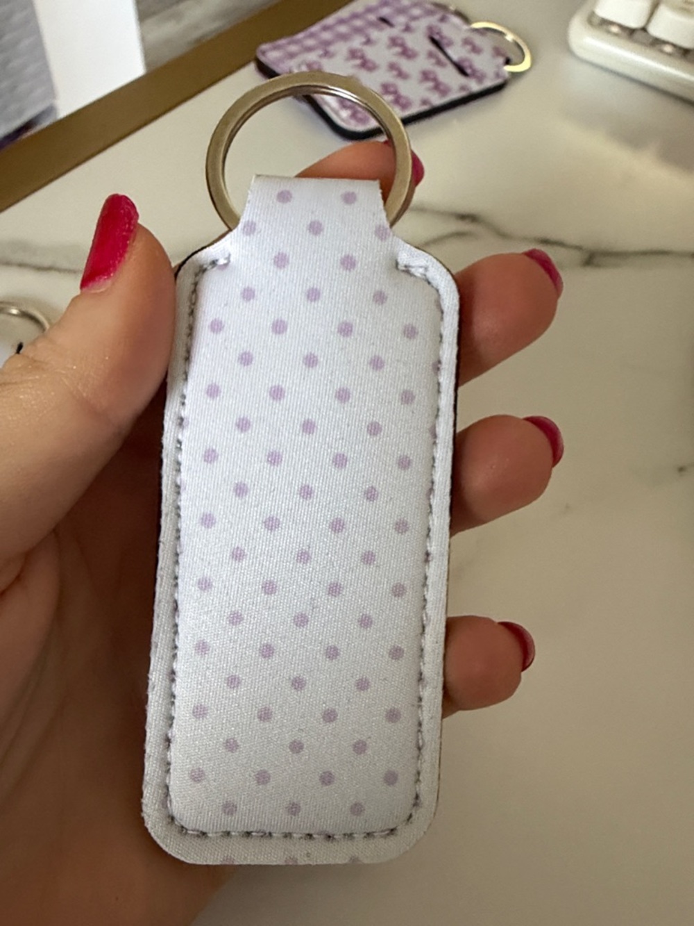 Lip Balm/Lipstick/ Key Holder Keychain Holder - Purple Patterns Bows - Pick 1 - Picture 6 of 15
